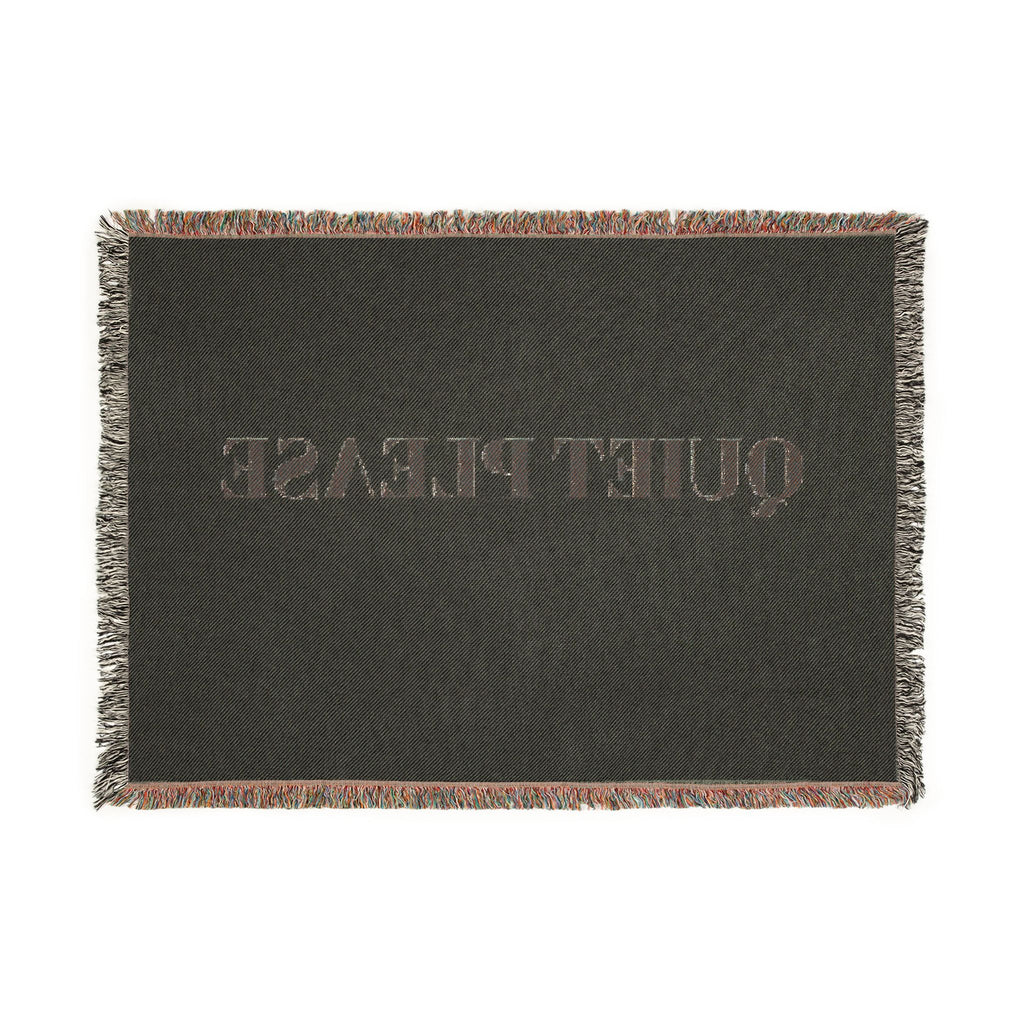 Quiet Please Woven Blanket — Neutral Home Throw with Bold Text