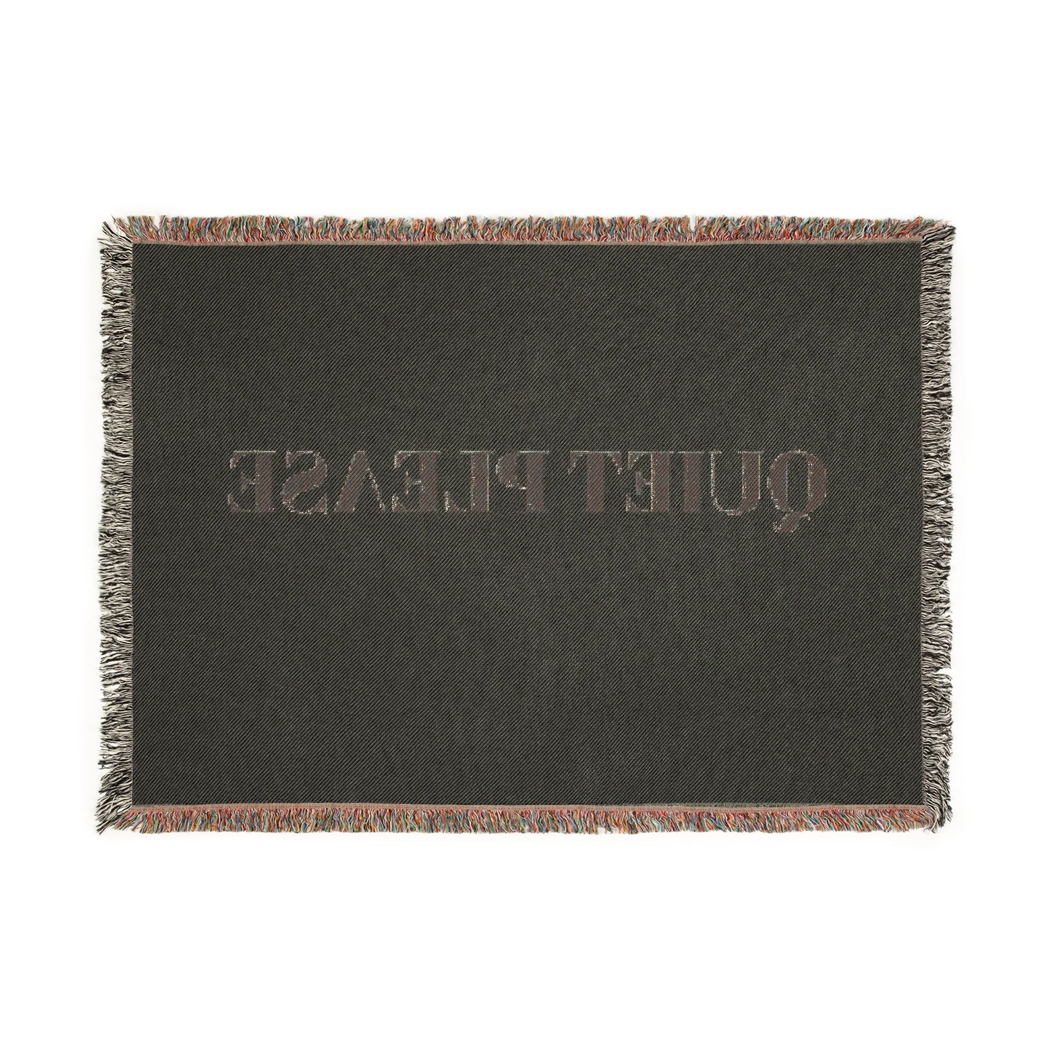 Quiet Please Woven Blanket — Neutral Home Throw with Bold Text