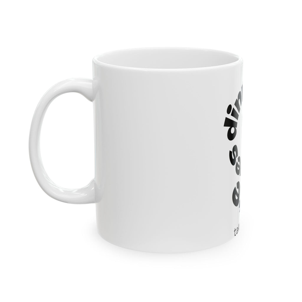 Ceramic Mug — 'Dinner? Yes No Maybe' Spiral Graphic Coffee Cup, Funny Take a Sip Tea Mug